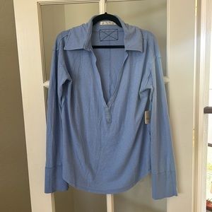 FREE PEOPLE Collard Split-neck Polo in Blue. NWT